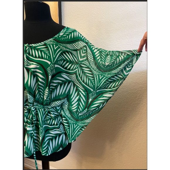 INC International Concepts Green Leaves/ Tropical print semi sheer top - Picture 3 of 5